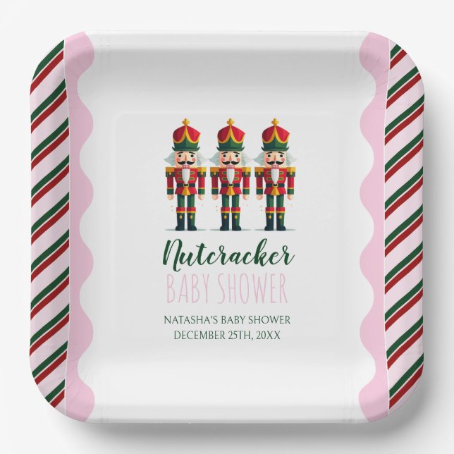 Nutcracker Pink Girl Christmas Baby Shower  Paper Plates (Front)