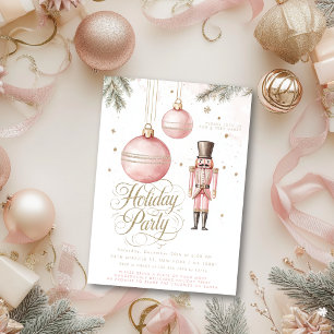 Nutcracker Pink Gold Ornaments Holiday Party Invitation