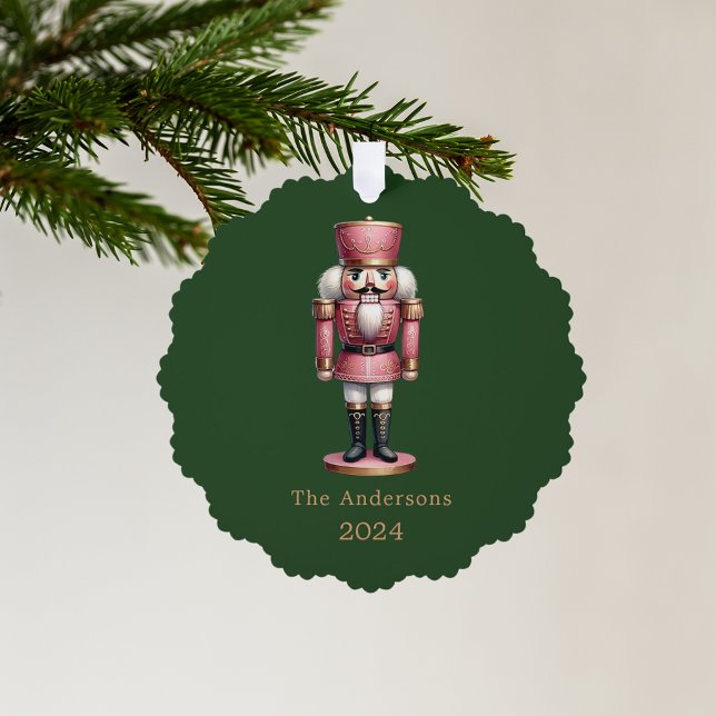 Nutcracker pink green simple Christmas Ornament Card (Creator Uploaded)