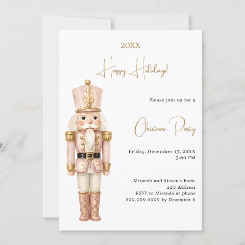 Nutcracker Pink Minimalist Christmas Party Invitation