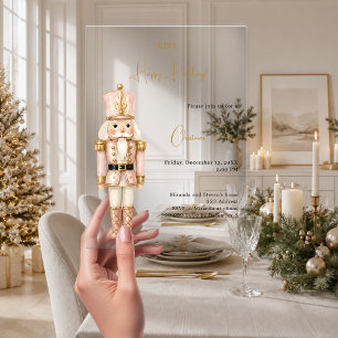 Nutcracker Pink Minimalist luxury Christmas Party Acrylic Invitations