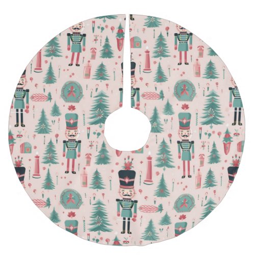 Nutcracker Pink Mint Pattern Christmas Tree Skirt