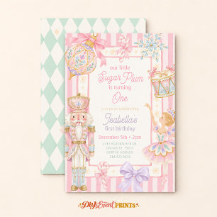 Nutcracker Pink Sugar Plum Fairy First Birthday Invitation