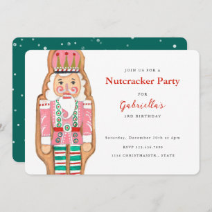 Nutcracker pink & turquoise winter Snow Holiday In Invitation