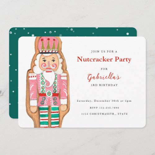 Nutcracker pink  turquoise winter Snow Holiday In Invitation