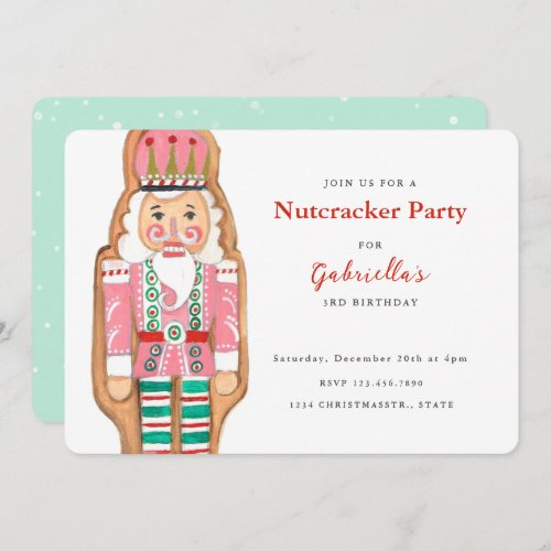 Nutcracker pink  turquoise winter Snow Holiday Invitation