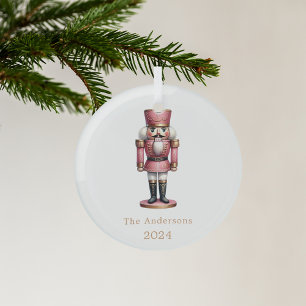 Nutcracker pink white minimalist Christmas Glass Ornament
