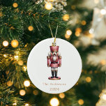 Nutcracker pink white simple Christmas Ceramic Ornament<br><div class="desc">White background,  and a pink nutcracker.  Personalize and add a name and year.</div>