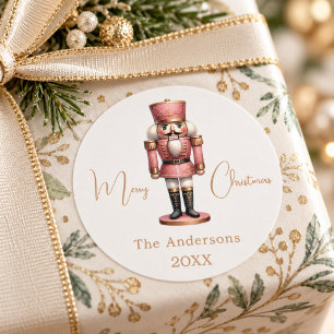 Nutcracker pink white simple Christmas Classic Round Sticker