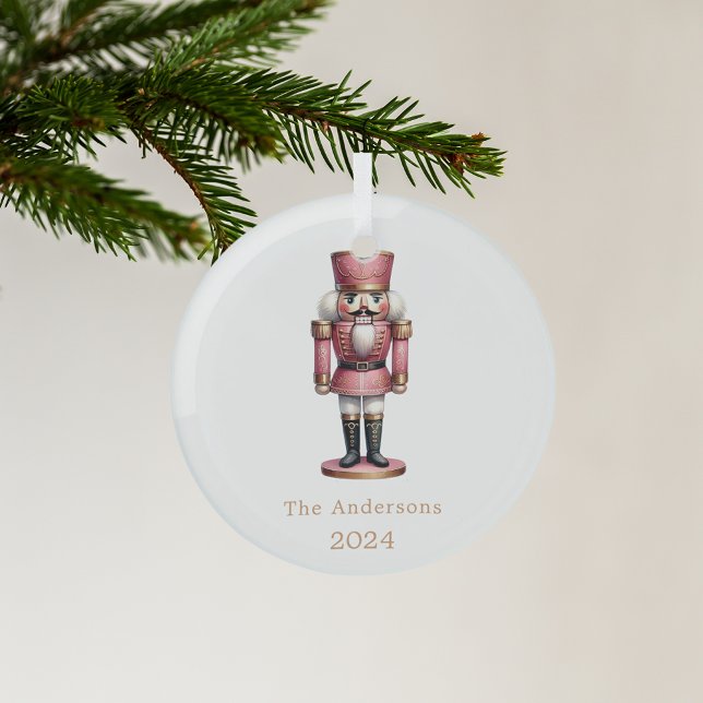 Nutcracker pink white simple Christmas Glass Ornament (Creator Uploaded)