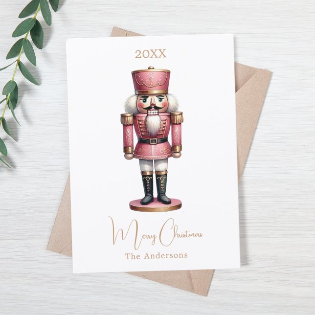 Nutcracker pink white simple Christmas Holiday Card (Creator Uploaded)