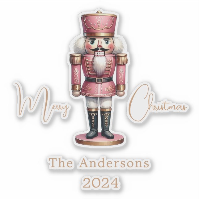 Nutcracker pink white simple Christmas Sticker (Front)