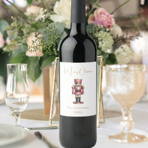 Nutcracker pink white simple Christmas Wine Label
