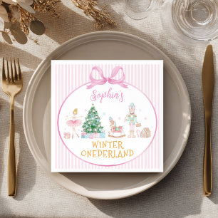 Nutcracker Pink Winter Onederland Birthday Napkins