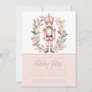 Nutcracker Pink Wreath Christmas Holiday Party Invitation