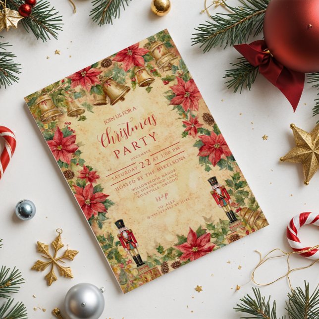 Nutcracker Poinsettia Christmas Invitation (Creator Uploaded)