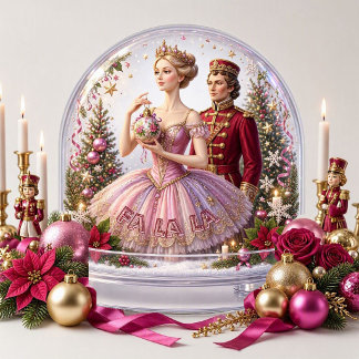 Nutcracker Prince Pink Sugar Plum Fairy Christmas Snow Globe