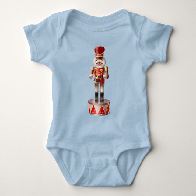 Nutcracker Puppy: Smiling Bichon Drummer Baby Bodysuit (Front)
