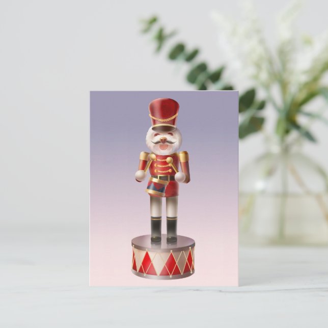 Nutcracker Puppy: Smiling Bichon Drummer Holiday Postcard (Standing Front)