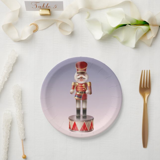 Nutcracker Puppy: Smiling Bichon Drummer Paper Plates (Wedding)