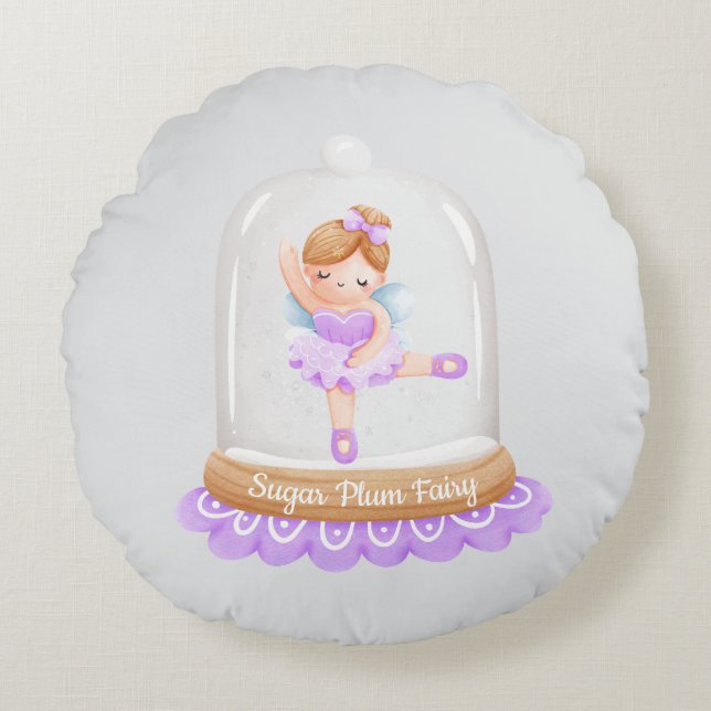 Nutcracker Purple Sugar Plum Fairy Christmas Round Pillow (Front)