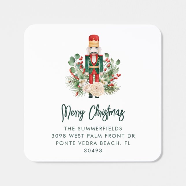 Nutcracker Red Berries Botanical Christmas Holiday Square Sticker (Single)