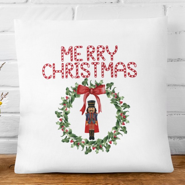 Nutcracker Red Bow Festive Christmas Home Decor Throw Pillow (Creator Uploaded)