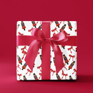 Nutcracker Red Bow Whimsical Festive Christmas Wrapping Paper
