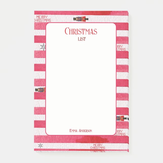 Nutcracker Red Christmas List Name Notes (Front)