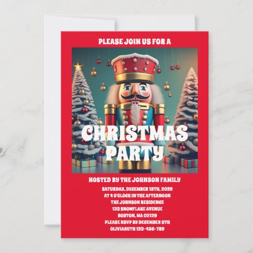 Nutcracker Red Christmas Party Photo Invitation