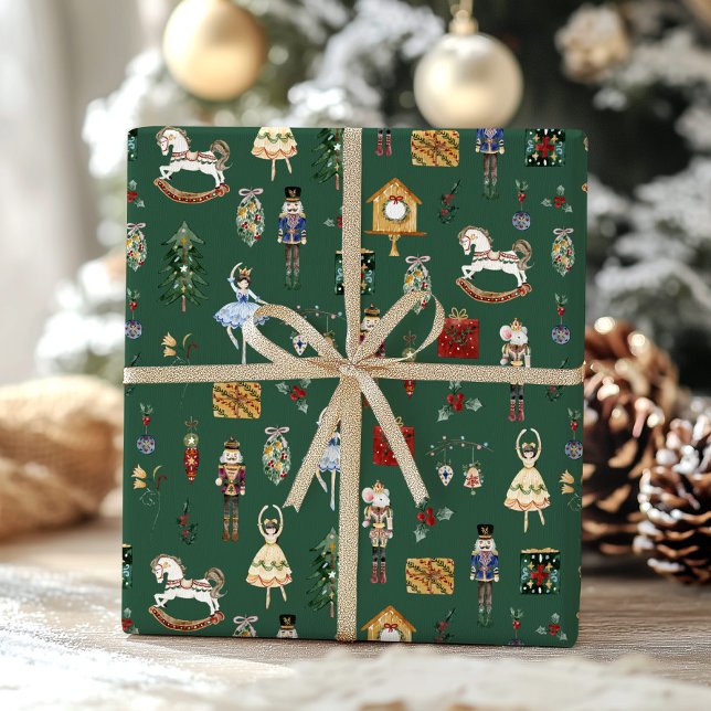 Nutcracker red gold ballerina birthday party wrapping paper (Creator Uploaded)