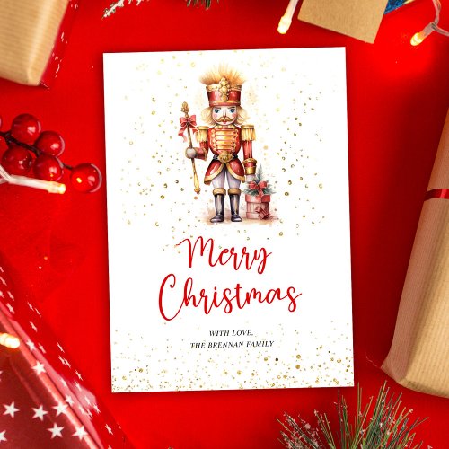 Nutcracker Red Gold Merry Christmas Holiday Card