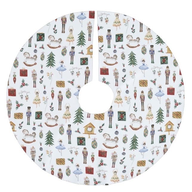 Nutcracker red gold Sugar plum fairy Christmas Brushed Polyester Tree Skirt (Front)