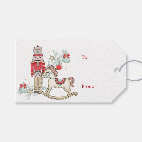 Nutcracker rocking horse and Christmas tree Gift Tags
