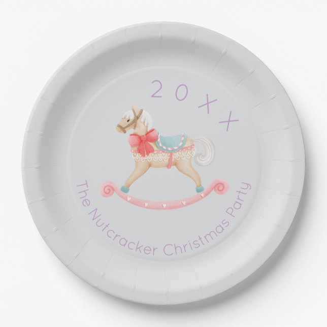 Nutcracker Rocking Horse Christmas Paper Plates (Front)