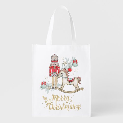 Nutcracker Rocking Horse Christmas Tree  Grocery Bag