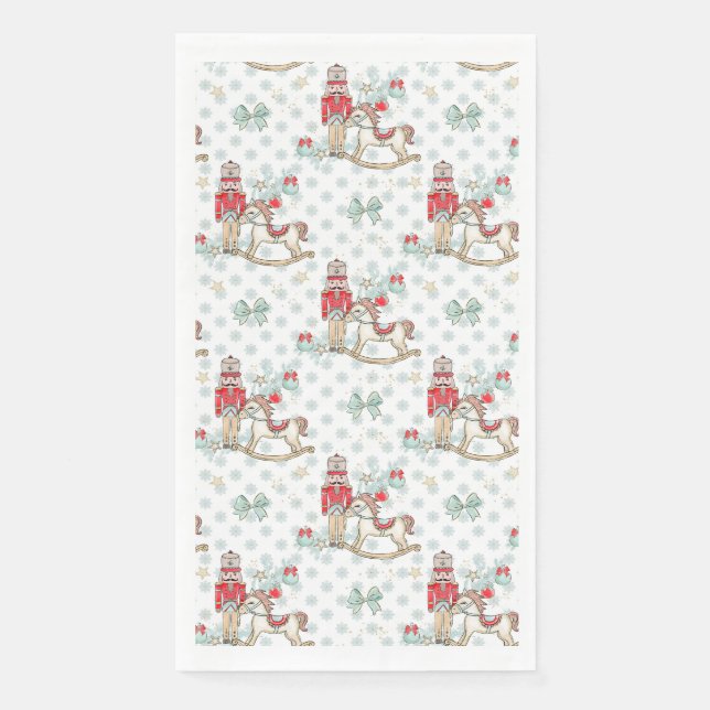 Nutcracker, rocking horse, Christmas tree Paper Guest Towels (Front)