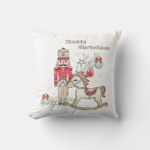 Nutcracker Rocking Horse Christmas Tree  Throw Pillow