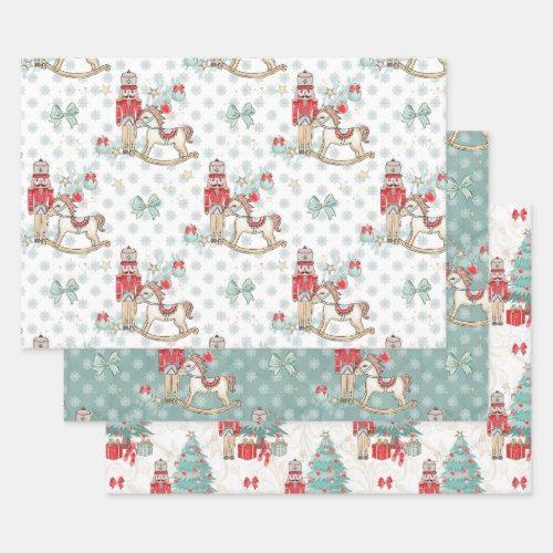 Nutcracker rocking horse Christmas tree Wrapping Paper Sheets