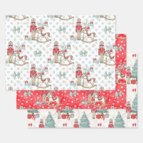 Nutcracker rocking horse Christmas tree Wrapping Paper Sheets