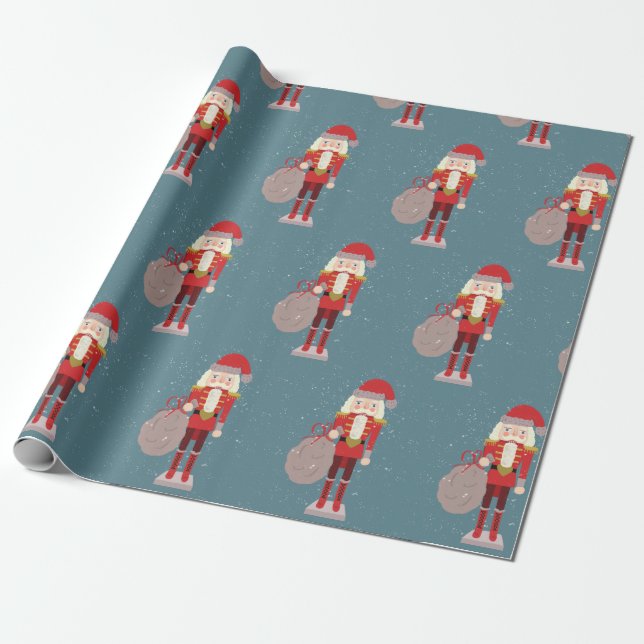 Nutcracker Scandinavian Santa Christmas Wrapping Paper (Unrolled)