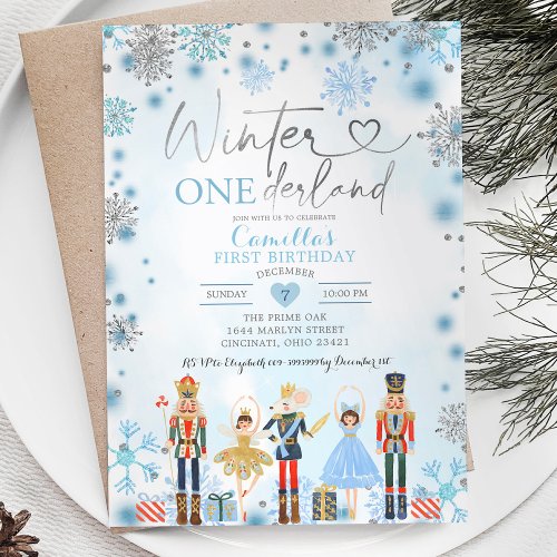 Nutcracker Silver Snowflake Onederland Birthday Invitation