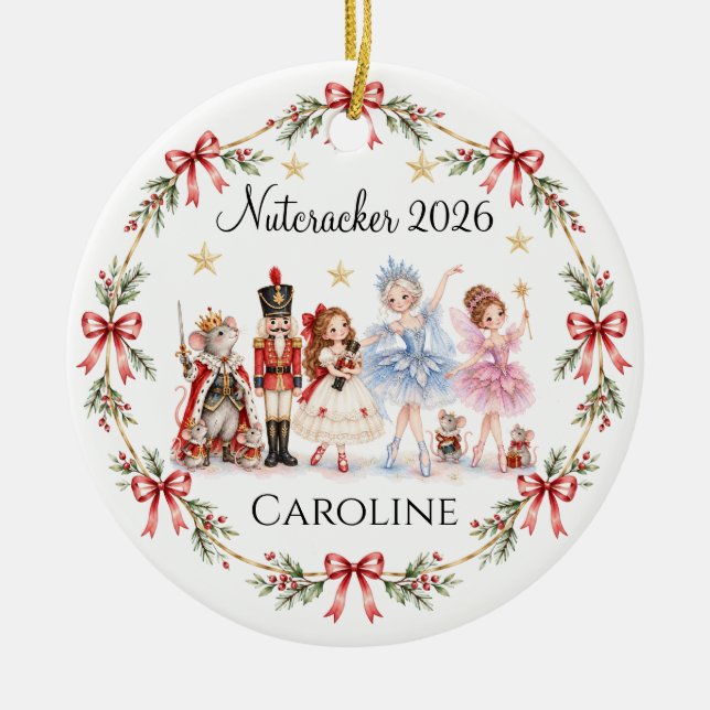 Nutcracker Snowflake Ceramic Ornament (Front)