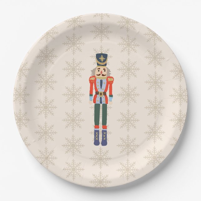 Nutcracker Snowflake Pattern Holiday  Paper Plates (Front)