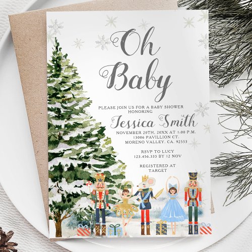 Nutcracker Snowflakes Christmas Baby Shower Invitation