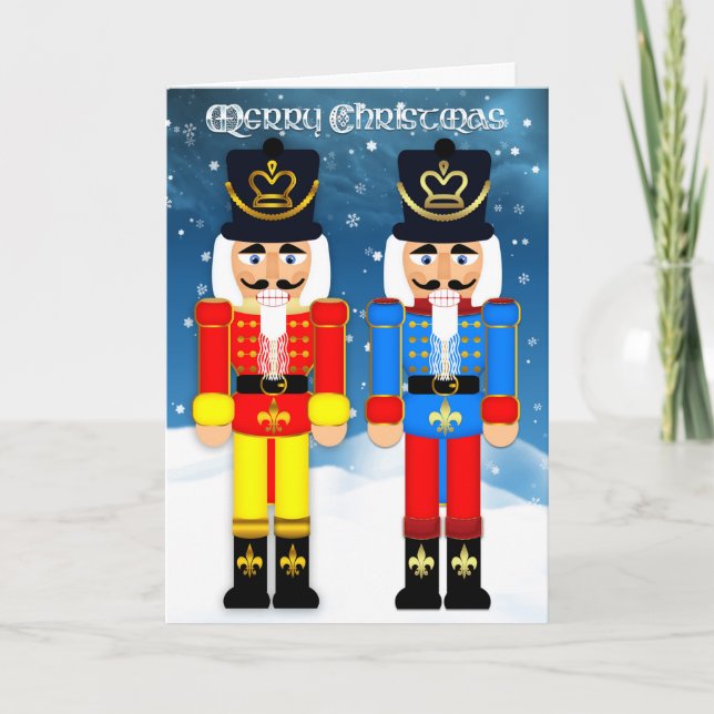 Nutcracker Solder In Blue And Red With Christmas Holiday Card (Front)