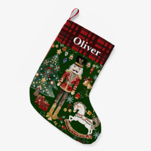 Nutcracker Soldier Ballet Vintage Gingham Green Small Christmas Stocking