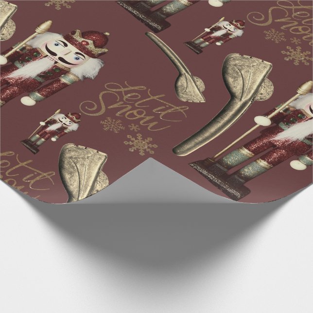 Nutcracker Soldier Christmas Let it Snow Brown Wrapping Paper (Corner)