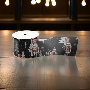 Nutcracker Soldier Christmas White Trees Satin Ribbon