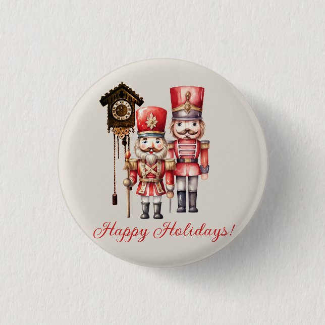 Nutcracker Soldier Duo Happy Holidays Cuckoo Button (Front)